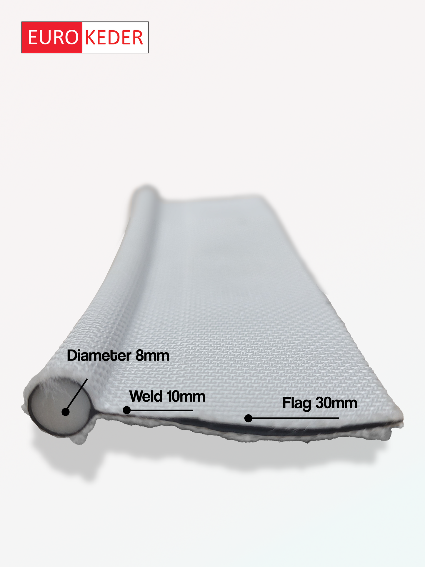 (EK-8-WO-608) Eurokeder 8mm White Double Flag Keder (200m Length)