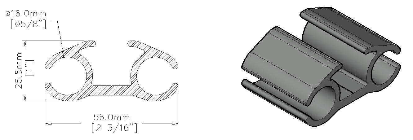 (EXT-005-015) 13mm Double Rail Keder Track (Two 7.5' length Pieces)