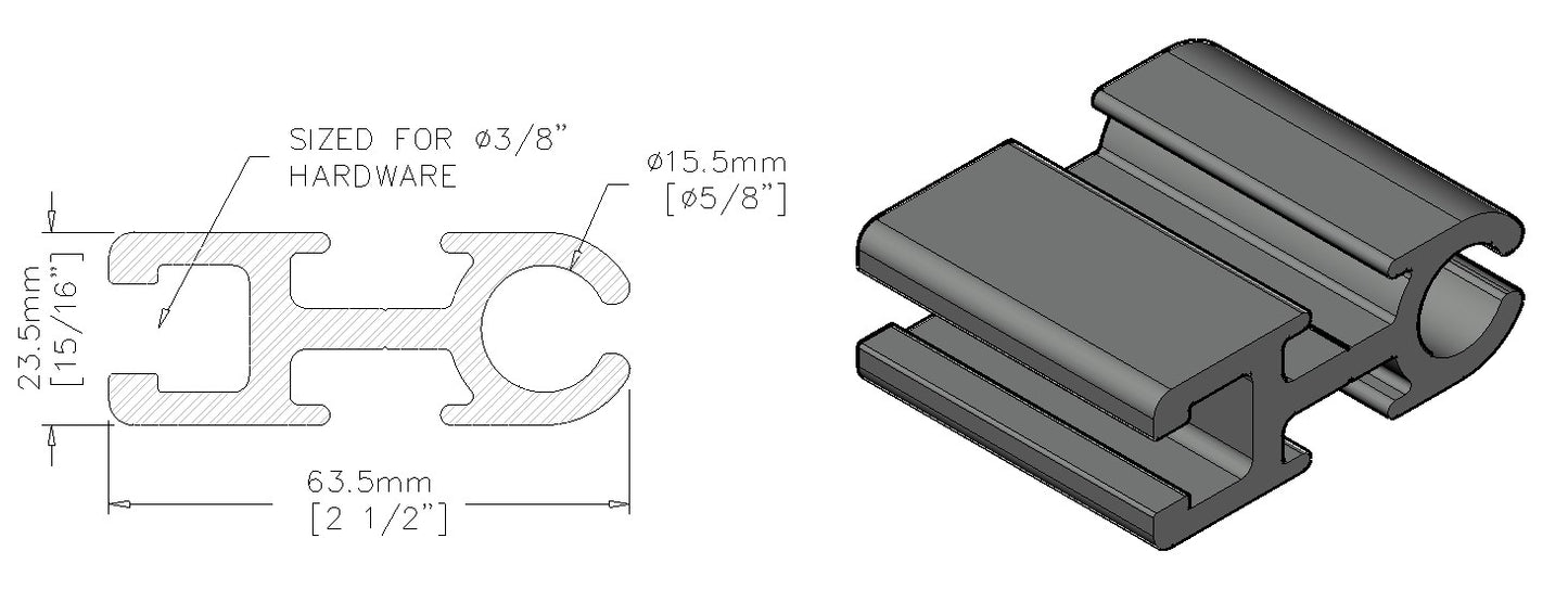 (EXT-014) Tensioning Extrusion Large (Two 7.5' Length Pieces)