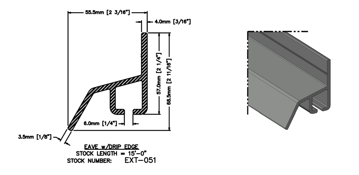 EXT-051 Eave Extrusion w/Drip Edge