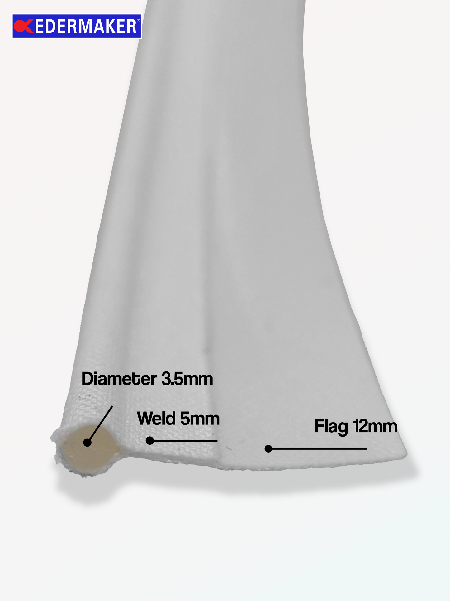 MS4-5-12W - 3.5mm Single Flag, 12mm Flag, White, 200m Length